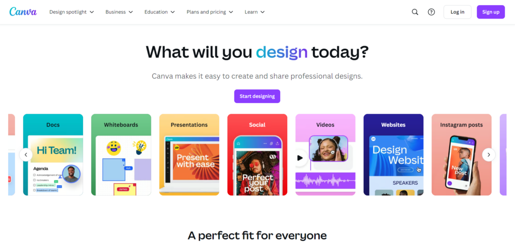 Canva homepage