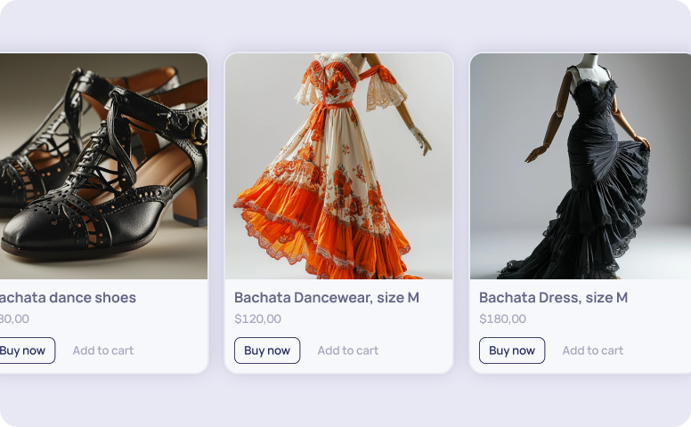 A screenshot of a product listing interface displaying various products, prices, and details.