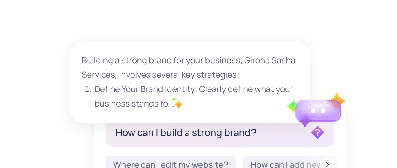 An illustration of a virtual assistant, symbolizing AI-powered support, with a chat bubble or digital interface elements.