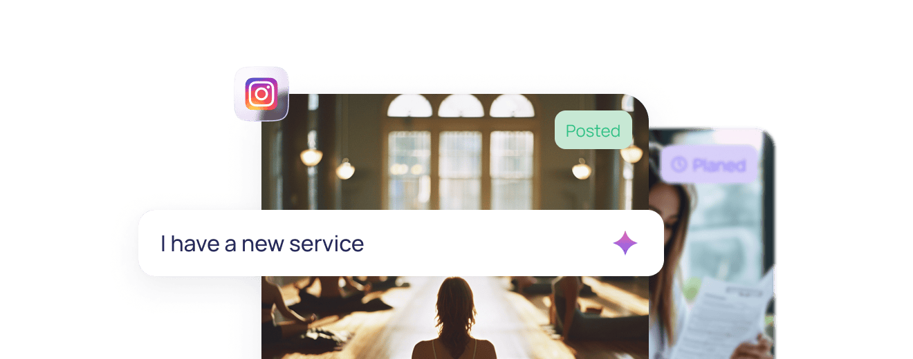 Image showing the Social media post generator prompt with yoga posts already posted in the background